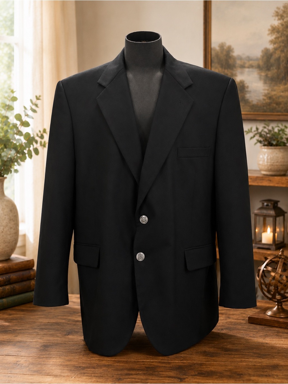 Bert Pulitzer Black Wool Blend Blazer Silver Crest Buttons (SJ4)